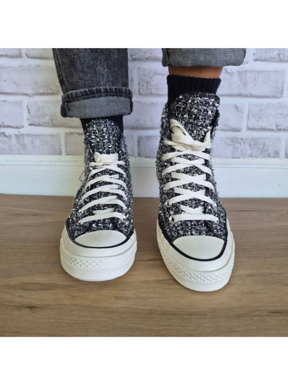 ⭐Converse Chuck 70 Hi Metallic Tweed Sz 7.5 Women's shoes Sneakers Black A14442C